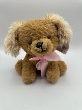 Red & Pink Valentine Puppy Precious Brown Dog Plush w/ Pink Ribbon